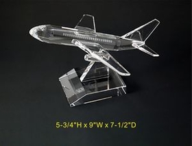 Custom Air Plane optical crystal award trophy., 5.75" L x 9" W x 7.5" H