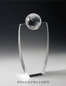 Custom Globe Award Crystal Award Trophy., 9" L x 5" W x 2.375" H