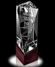 Custom Large Optic Balboa Crystal Award, 3 3/4" W X 10" H X 2 3/4" D