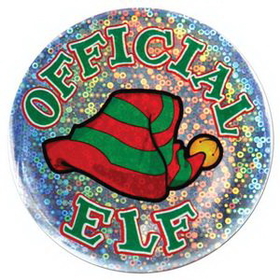 Custom Official Elf Button, 3 1/2" Diameter