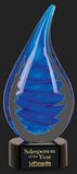 Custom Rising to the Occasion Blue Rain Drop Art Glass Award, 10 1/4
