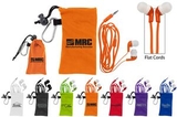 Custom Flat Cord Ear Buds with Microfiber Pouch (7-12 Day Delivery)