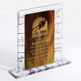 Custom Tortoise Shell Brown Triumph Fusion Art Glass Award w/ Black Confetti, 9" W x 9" H x 2 1/2" D