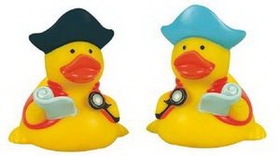 Custom Rubber Pirate Navigator Duck, 3 1/8" L x 3 1/8" W x 3 3/8" H
