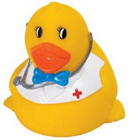 Custom Rubber Smart Doctor Duck, 3 1/2" L x 3 1/2" W x 3 3/8" H