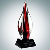 Custom Art Glass Red Contemporary Award w/Black Crystal Base, 11 3/4