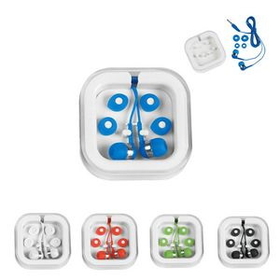 Custom Earbuds In ABS Square Case, 2 3/4" W x 2 3/4" L x 3/4" H