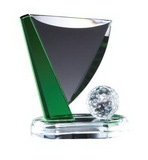 Custom Hole in One Optic Clear / Green Crystal Golf Flag Award - 5 1/4