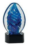 Custom Blue Oval Swirl Art Glass, 6