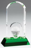 Custom Optic Crystal Golf Arch of Fame Award with crystal golf ball and green pedestal base - 8 1/4