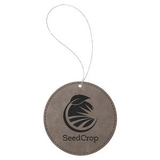 Custom Gray Laserable Leatherette Round Ornament with Silver String, 3 3/4