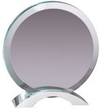 Blank Beveled Edge Glass Circle in a Brushed Aluminum Metal Base (6 1/2