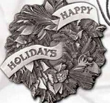 Custom Mini Stock Design Happy Holidays Pewter Ornament (Wreath), 1.875
