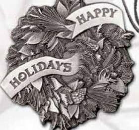 Custom Mini Stock Design Happy Holidays Pewter Ornament (Wreath), 1.875" Diameter