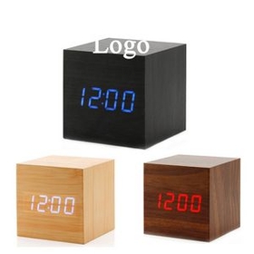 Custom Cube Wood LED Alarm Clock, 2.48" L x 2.48" W x 2.48" H