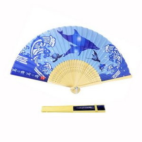 Custom Chinese Vintage Retro Style Fabric Folding Fan Bamboo Frame Handheld Fan, 15" L x 8 3/10" W