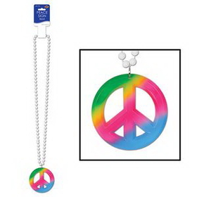 Custom Beads With Tie-Dyed Peace Sign Medallion, 36" L