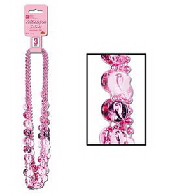 Custom Pink Ribbon Beads, 33" L