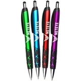 Custom Matte Barrel Ballpoint Pen w/ Rubber Grips & Stylus