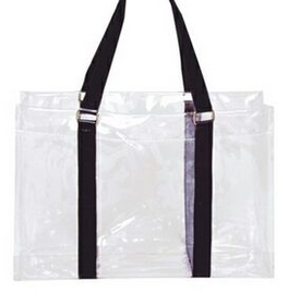 Custom Clear PVC Tote Bag w/ Colored Handle, 11" L x 4" W x 7 3/4" H