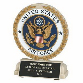 Custom Cast Stone Medal Trophy w/Engraving Plate (U.S. Air Force), 5 1/2" H x 4 1/2" W