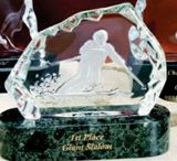 Custom Snow Skating Hand Blown Glacier Award on Genuine Marble Base (7