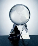 Custom 114-C560BE  - World Globe with Triangle Base Award-Optic Crystal