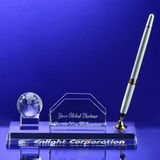 Custom Awards-Business card holder with Globe Pen Set w/Silver Pen.2-3/4 inch high, 8