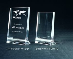 Custom Prestige Awards optical crystal award trophy., 6" L x 4" W x 1.5625" H