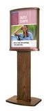 Custom Solid Oak Convex Floor Poster Stand with Pedestal Base (2-Sided)
