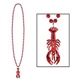 Custom Beads w/ Crawfish Medallion (3 Beads per Card), 33" L