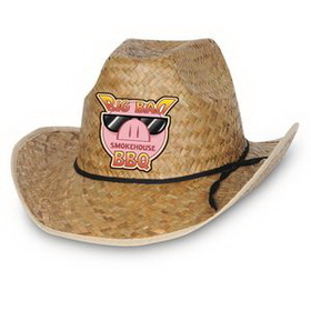 Hi-Crown Western Hat w/ Shoelace Band w/ Custom Shaped Faux Leather Icon
