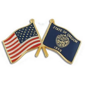 Blank Oregon & Usa Crossed Flag Pin, 1 1/8" W