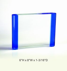Custom Blue Rectangle Optical Crystal Award Trophy., 6" L x 8" W x 1.1875" H
