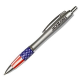 Custom Silver Barrel Ballpoint Pen w/ Patriotic Rubber Grip