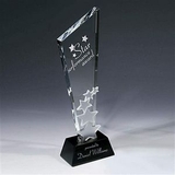 Custom Meteor Shower Optical Crystal Award w/ Black Glass Base, 3 1/2