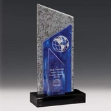 Custom Large Blue Sail Art Glass Award & Black Marble Base, 21