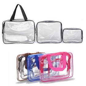 Custom 3 Pack Clear Cosmetic Bag, 7" L x 1 1/2" W x 5 1/2" H