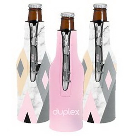 Custom Bottle Suit 4CP Duplex with Imprinted Bottle Opener, 7.625" H x 2.125" Diameter
