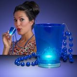 Blank Light Up Blue Shot Glass on Blue Party Bead Necklaces