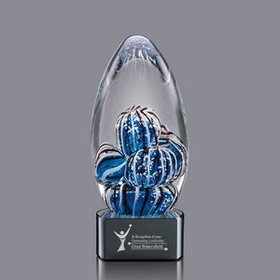 Custom Contempo Hand Blown Art Glass Award w/ Black Base, 7 1/2" H x 3 1/2" W x 3 1/2" D