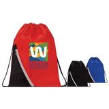 Custom Drawstring backpack with contrasting diagonal front zipper pocket, 13 1/2