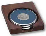 Custom Solid Walnut Wood Desk Set with Set of 2 Round Solid Chrome Coasters