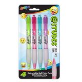 Blank @iTUDES 4 Pack of Emoji Silly Face Retractable Ball Point Pens With Rubber Grip