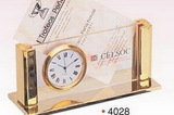 Custom Gold Plated Business Card Holder/ Clock (Curved Column) (Screened)