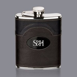 Custom Regent Hip Flask - 6oz Leather/Black Nickel Plate, 6