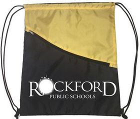 Custom Two Color Drawstring Bag w/ Zippered in front, 15" W x 18" H