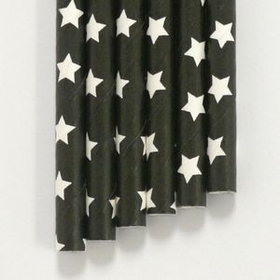 Custom Paper Straws Black White Stars Pattern - 7.70" x .25" Biodegradable