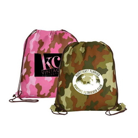 AAKRON Non Woven Camo Drawstring Backpack, 15" W X 16" H - Custom