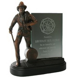 Custom Electroplated Bronze Firefighter Trophy on Black Base w/Glass Insert (8 1/4